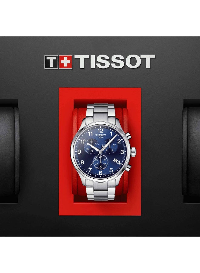 TISSOT Chrono XL Classic Blue Dial Silver Steel Strap Watch for Men T116.617.11.047.01 - Image 4